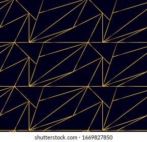 Seamless pattern with abstract geometric line texture, gold on a dark background. Seamless geometric pattern. Light modern simple wallpaper, bright tile backdrop, monochrome graphic element