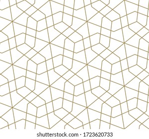 Seamless pattern with abstract geometric line texture, gold on white background. Light modern simple wallpaper, bright tile backdrop, monochrome graphic element.