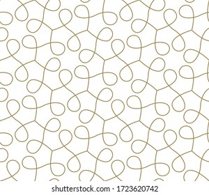 Patrón transparente con textura de línea geométrica abstracta, dorado sobre fondo blanco. Papel pintado moderno, fondo de baldosas brillante, elemento gráfico monocromo.