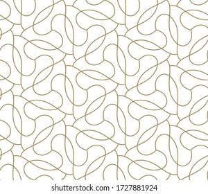 Seamless pattern with abstract geometric line texture, gold on white background. Light modern simple wallpaper, bright tile backdrop, monochrome graphic element.