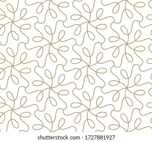 Seamless pattern with abstract geometric line texture, gold on white background. Light modern simple wallpaper, bright tile backdrop, monochrome graphic element.
