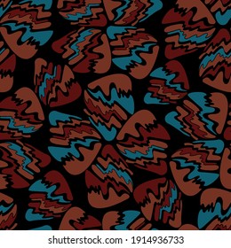Seamless pattern with abstract geometric oval triangular blade shapes in dark colors. Can be used for textile, stationary, backgrounds and wallpaper, wrapping paper. 