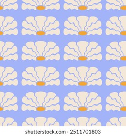 Seamless pattern with abstract geometric psychedelic flowers in retro hippie style. Vector floral background. Vintage fashionable print with daisy funky flowers in 1970s style