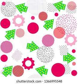 Seamless pattern, abstract geometric shapes, individual elements, bright colors, white background, vector illustration