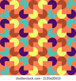 patrón transparente con formas geométricas abstractas en amarillo con colores azul y verde sobre un fondo naranja, patrón vectorial