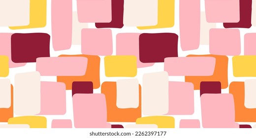 Seamless pattern with abstract geometric shapes in pastel colors. Design for fabric, textile print, wrapping paper, cover, poster. Vector illustration