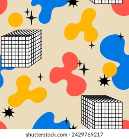 Patrón sin fisuras con formas geométricas abstractas y formas. Fondo plano vectorial en concepto de brutalismo bauhaus.