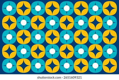 padrão perfeito com formas geométricas abstratas. Estilo étnico indonésio Batik Fundo com azul e amarelo geometria floral. Arte de design de fundo de flor