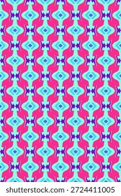 Patrón sin fisuras de Formas geométricas abstractas en tonos rosa, púrpura y azul, ideal para fondos y textiles.