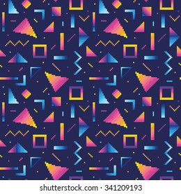 Seamless pattern with abstract geometric shapes in pixel art style 2