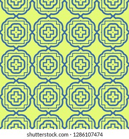 Seamless Pattern With Abstract Geometric Style. Repeating Sample Figure And Line. Vector illustration. Blue, light green color.