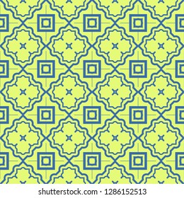 Seamless Pattern With Abstract Geometric Style. Repeating Sample Figure And Line. Vector illustration. Blue, light green color.