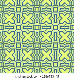 Seamless Pattern With Abstract Geometric Style. Repeating Sample Figure And Line. Vector illustration. Blue, light green color.