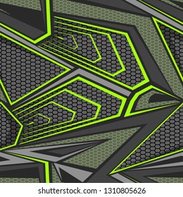 Seamless Pattern With Abstract Geometric Trendy Ornament. Racing Background For Vinyl Wrap And Decal. Grunge Neon Vector Texture.