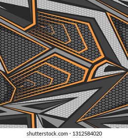 Seamless pattern with abstract geometric trendy ornament. Racing background for vinyl wrap and decal. Grunge neon vector texture.