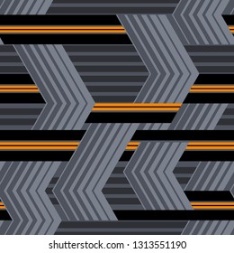 Seamless pattern with abstract geometric trendy ornament of arrows and stripes. Racing background for vinyl wrap and decal. Vector texture.