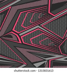 Seamless pattern with abstract geometric trendy ornament. Racing background for vinyl wrap and decal. Grunge neon vector texture.