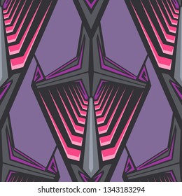 Seamless pattern with abstract geometric trendy ornament. Racing background for vinyl wrap and decal. Grunge neon vector texture.
