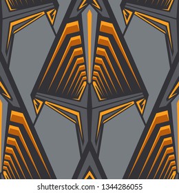 Seamless pattern with abstract geometric trendy ornament. Racing background for vinyl wrap and decal. Grunge neon vector texture.