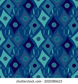 Seamless pattern with abstract geometric triangular shapes in blue tones. Can be used for textile, stationary, backgrounds and wallpaper, wrapping paper. 