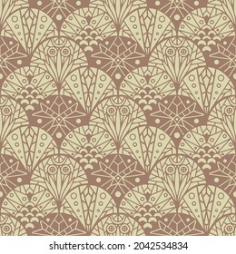 Seamless pattern with abstract geometric triangular shapes with ornament in pastel tones. Can be used for textile, stationary, backgrounds and wallpaper, wrapping paper. 