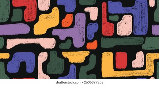 Seamless pattern abstract geometric vector shapes hand drawn style. Abstract decorative background. Grunge vector scribbles. Brush drawing bold lines. Various forms ink thick smears seamless pattern.