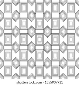 Seamless pattern. Abstract geometrical background. Modern stylish texture. Regularly repeating linear rectangles, hexagons. Thin line. Outline. Vector element of graphical design