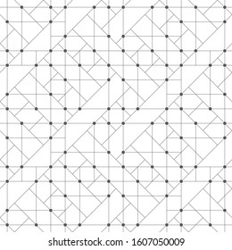 Seamless pattern. Abstract geometrical background. Original linear techno texture with repeating thin lines, dots, triangle shapes. Vector element of Business concept