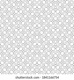 Seamless pattern. Abstract geometrical background. Original linear texture in the form of zigzag with repeating thin curved lines, squares, difficult polygonal shapes. Vector element graphical design