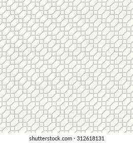 Seamless pattern. Abstract geometrical modern background. Simple diagonal texture with regularly repeating crossed dotted hexagons and rhombuses. Vector element of graphical design