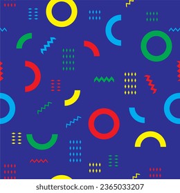 Seamless pattern with abstract geometrical shapes. Trendy colorful retro background with geometric figures. Stylish wallpaper or fabric print. Flat vector textured repeatable backdrop
