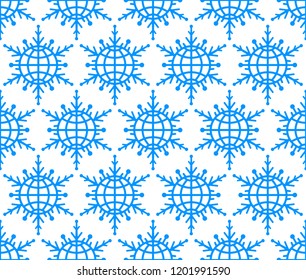 Seamless pattern of the abstract globe snowflakes
