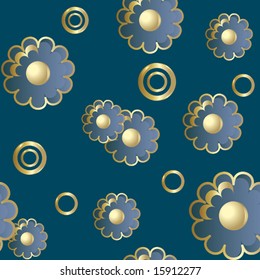 Seamless pattern with  abstract gold flowers on dark blue background (can be repeated and scaled in any size)