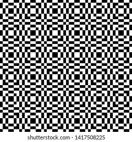 Seamless pattern. Abstract graphic background. Geometric texture of black and white elements. Monochrome design with optical ripple effect.