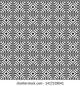Seamless pattern. Abstract graphic background. Geometric texture of black and white elements. Monochrome design with optical ripple effect. Op art style.