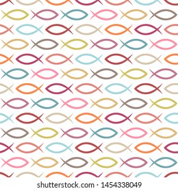 Seamless Pattern Abstract Graphic Fishes Retro Colors