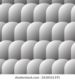 A seamless pattern of abstract gray and white capsule, pill or rounded tube shapes stacked to inifinty.