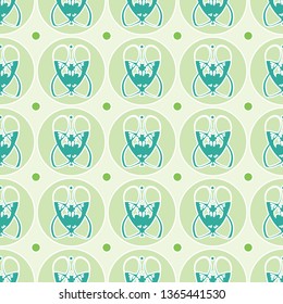 seamless pattern with abstract green Art Nouveau floral style