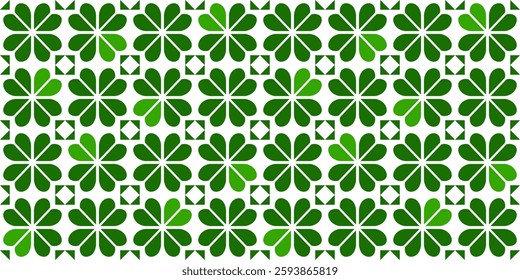 Seamless pattern with abstract green clover leaves on a transparent background. Perfect for St. Patrick's Day designs and decorations. High resolution vector for fabric, textiles, wrapping paper, etc