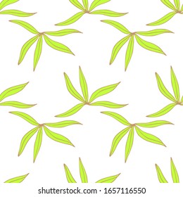 Seamless pattern of abstract green leaves isolated on a white background. Hand drawn vector stock illustration with forest foliage.
