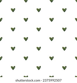 Seamless Pattern: Abstract green leaves heart. Heart shaped plant leaf. Seamless pattern on the white background. Use for wallpaper, fabrics, banners, cards, wallpaper background. Vector illustration.