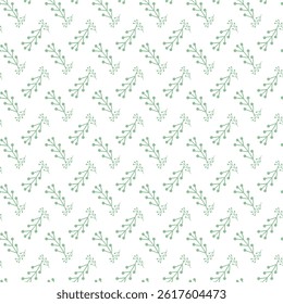 Seamless Pattern with Abstract Green Leaves on White Background