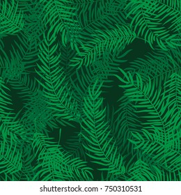 Seamless pattern in abstract green leaves of palm on dark. Floral exotic background for textile, wallpaper, covers, surface, print, wrap, scrapbooking, decoupage.