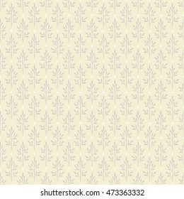 Seamless pattern with a lot of abstract grey plants on beige background decorated with white dots