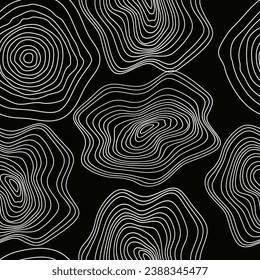 Seamless pattern of abstract growth rings of or topography map.Line design of a timber stump.Tree cut pattern.Wooden organic slice line creation.Vector topographic map concept.