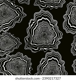 Seamless pattern of abstract growth rings of or topography map.Line design of a timber stump.Tree cut pattern.Wooden organic slice line creation.Vector topographic map concept.