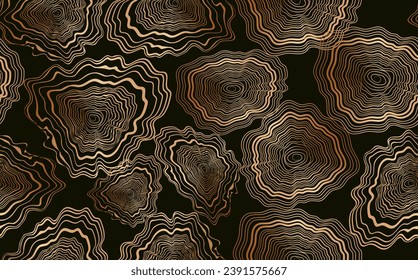Seamless pattern of abstract growth rings of or topography map.Line design of a timber stump.Tree cut pattern.Wooden organic slice line creation.Vector topographic map concept.