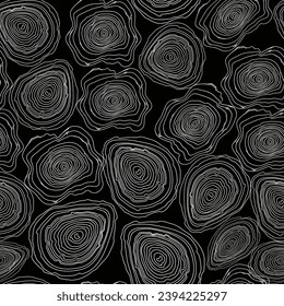 Seamless pattern of abstract growth rings of or topography map.Line design of a timber stump.Tree cut pattern.Wooden organic slice line creation.Vector topographic map concept.