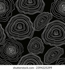 Seamless pattern of abstract growth rings of or topography map.Line design of a timber stump.Tree cut pattern.Wooden organic slice line creation.Vector topographic map concept.