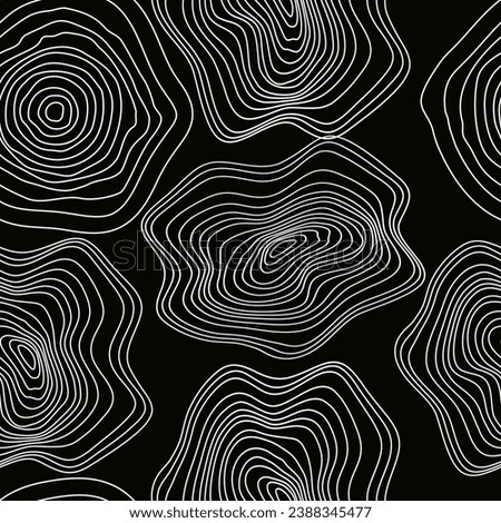 Seamless pattern of abstract growth rings of or topography map.Line design of a timber stump.Tree cut pattern.Wooden organic slice line creation.Vector topographic map concept.